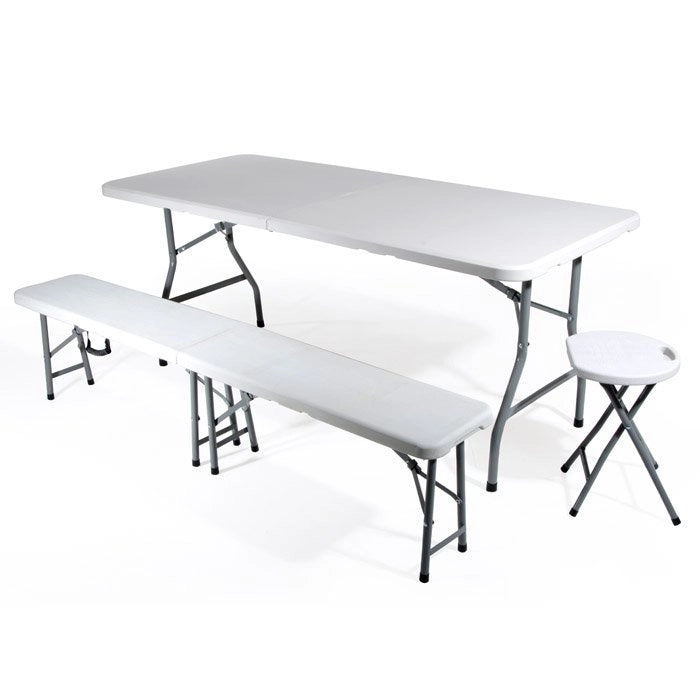 Tavolo Pieghevole in Plastica Trasportabile Bianco Pic Nic 180 - 90 cm