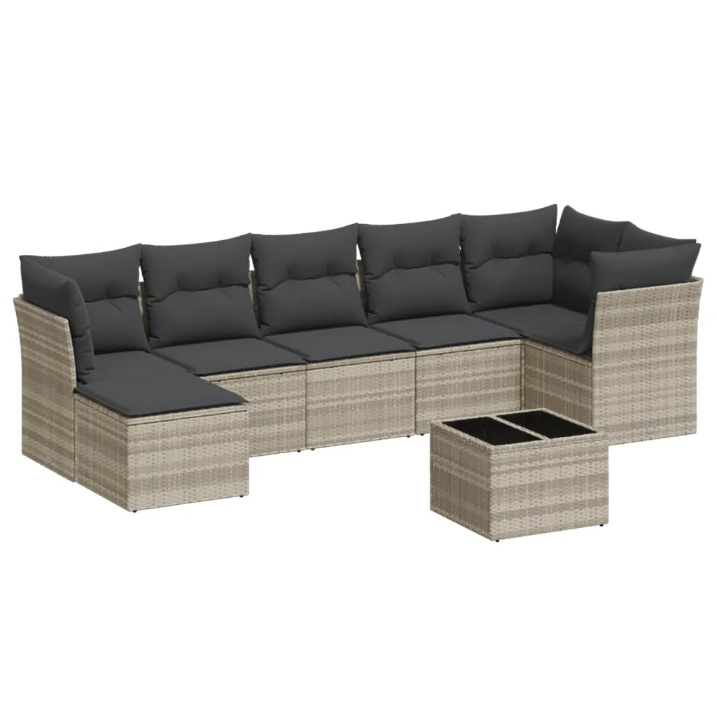 Set Divano da Giardino 8pz con Cuscini Grigio Chiaro Polyrattan