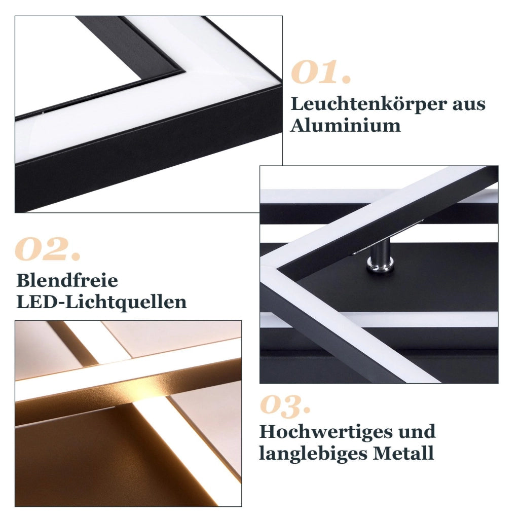 ZMH Lampada da soffitto plafoniera LED nera 2 cornici 3000K per soggiorno corridoio cucina
