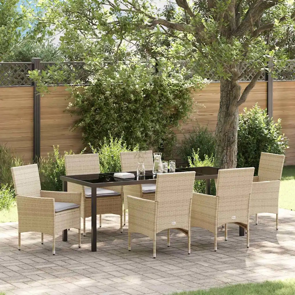 Set da Pranzo per Giardino con cuscino 7 pcs Beige polyrattan 3379798