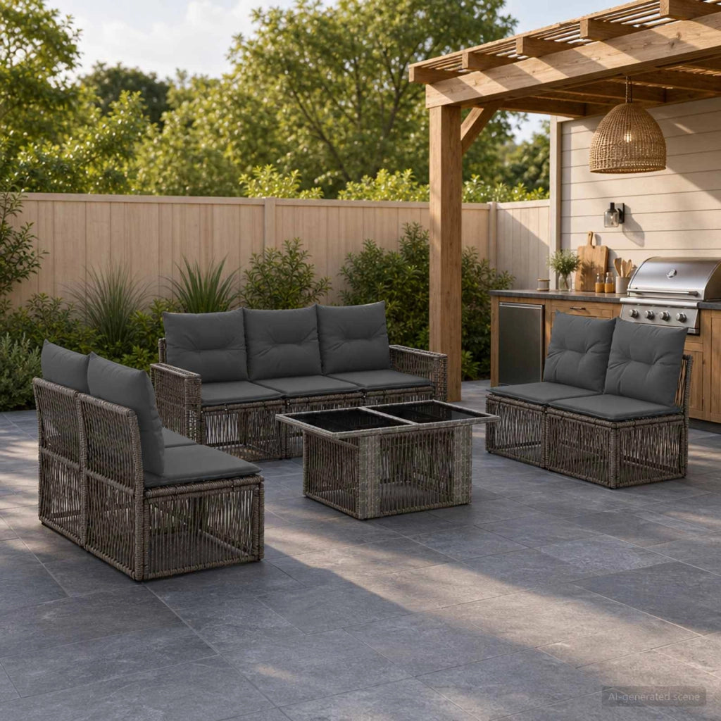 Set Divano da Giardino 8 pz Grigio e Grigio Scuro polyrattan 3436775