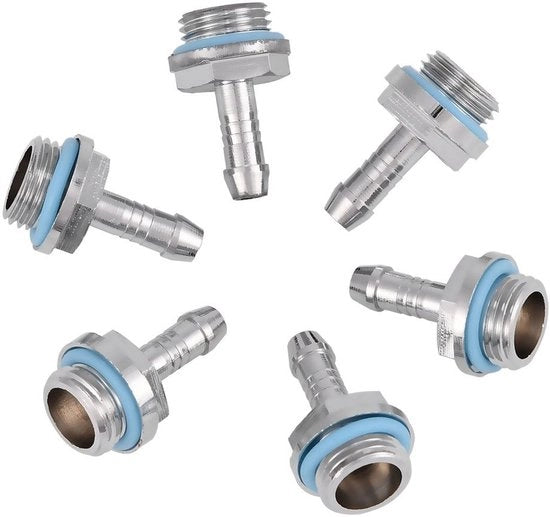 Fitting di raffreddamento acqua - Fitting a tocco doppio - G1/4 Connettore - 6 pezzi - Diametro 6mm - Finitura a cromo su rame - Fitting con connettore
