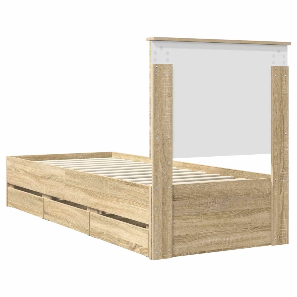 Letto singolo | Letto per adulti | Struttura del letto con cassetto Rovere Sonoma 75 x 190 cm
