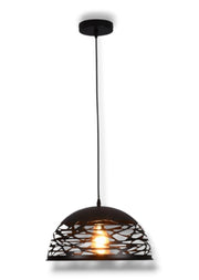 Lampadario a sospensione E27 in metallo nero, paralume traforato Ø36 cm, design moderno, IP20 – Altezza regolabile fino a 137 cm