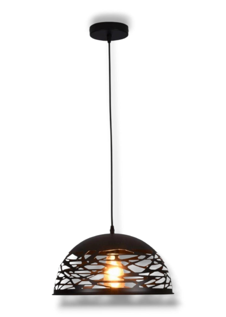 Lampadario a sospensione E27 in metallo nero, paralume traforato Ø36 cm, design moderno, IP20 – Altezza regolabile fino a 137 cm