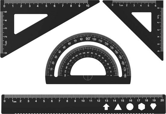 Set di misurazione a geometria variabile in lega di alluminio - 4 pezzi - Gradenboog - Driehoeken - Duraturo e Leggero - Misuratore geometrico