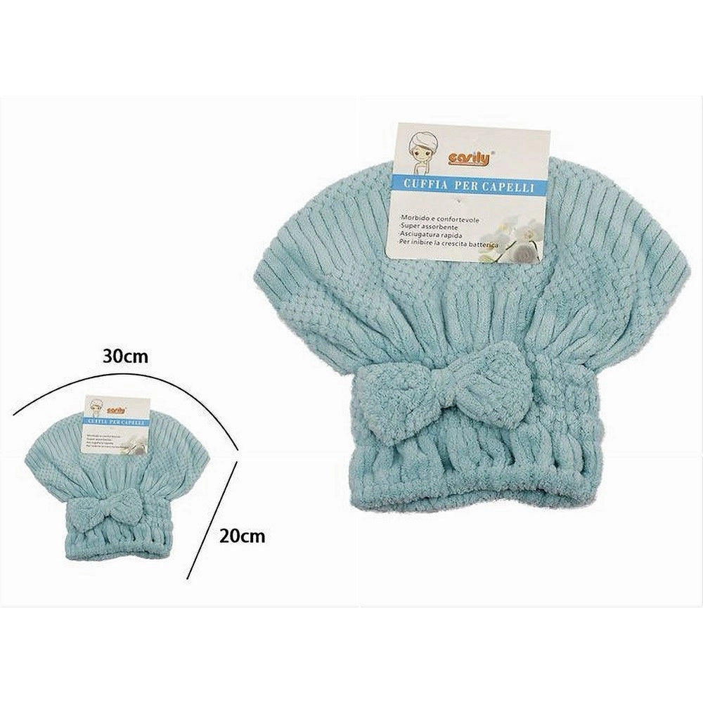Trade Shop - Cuffia Asciuga Capelli Asciugamano Doccia Morbido Assorbente Fiocco Azzurro 79628 -