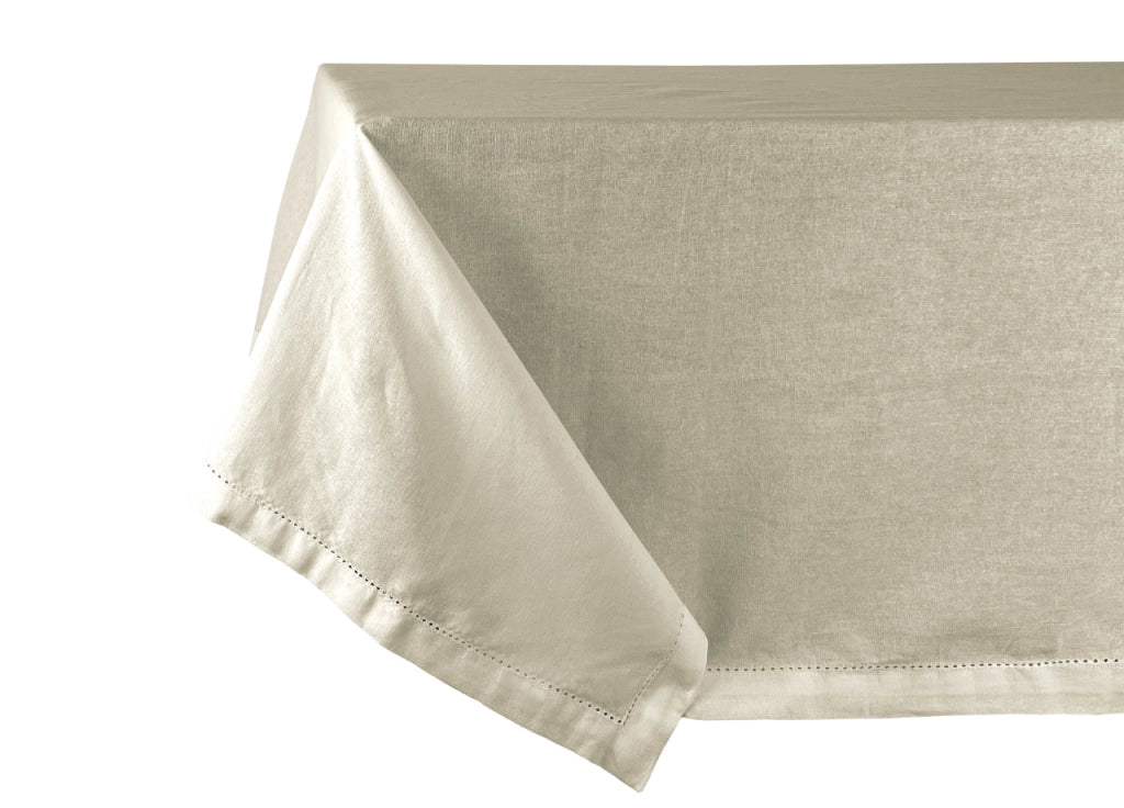 Tovaglia Cucina Soggiorno In Cotone Con Orlo A Giorno In Tinta Unita Ajour - 140x300cm - Beige Melange