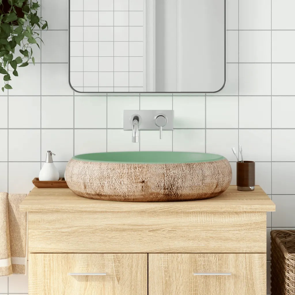 Lavabo da Appoggio Verde e Marrone Ovale 59x40x15 cm Ceramica CFW1014085