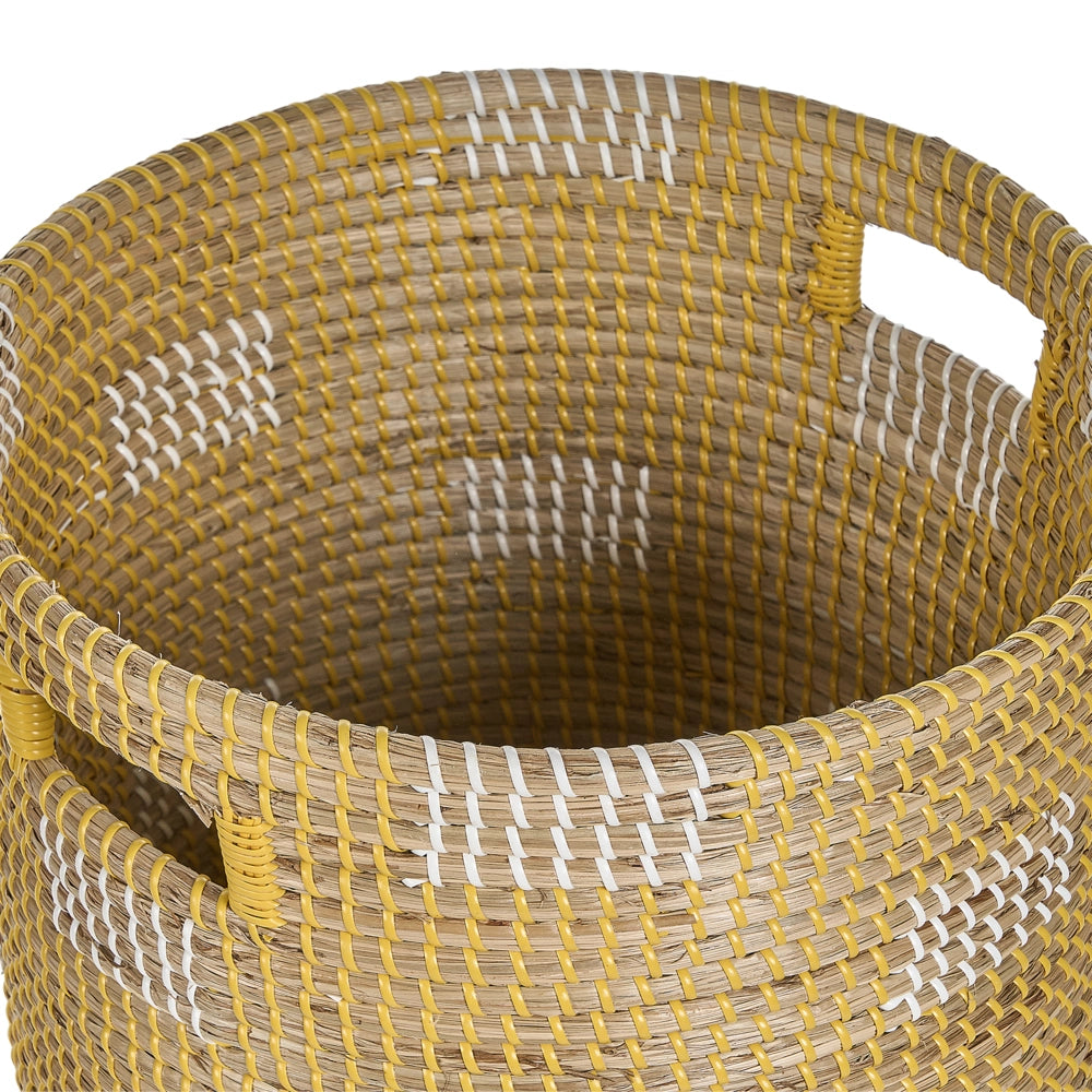 Cesta di seagrass con manici in plastica leggera Cesta per il bucato fatta a mano Stile rustico Boho Soggiorno Bagno