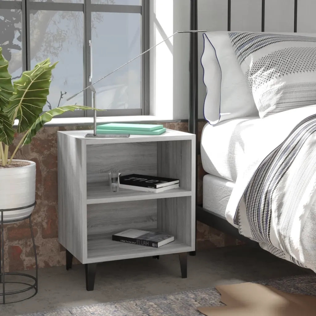 Comodino | Armadio da Notte | Mobiletto da notte con Gambe in Metallo Grigio Sonoma 40x30x50 cm