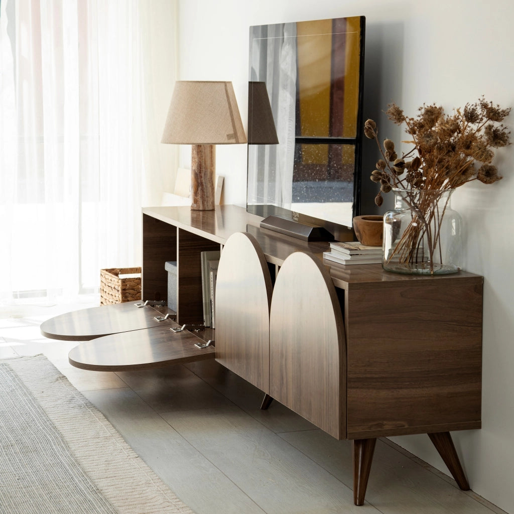 Visco, Mobile Porta tv 4 Vani, 180x35x50h cm Marrone Noce
