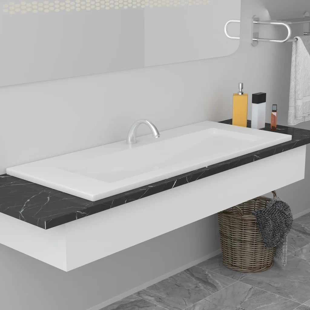 Lavabo da Incasso-Lavandino-Lavello 101x39,5x18,5 cm in Ceramica Bianco