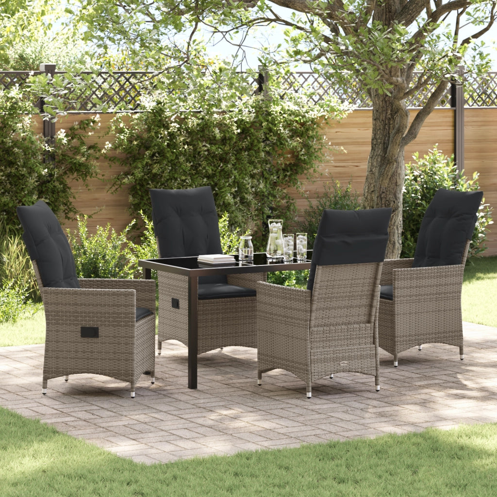 Set da pranzo da giardino 5 pezzi con cuscini grigio in polyrattan