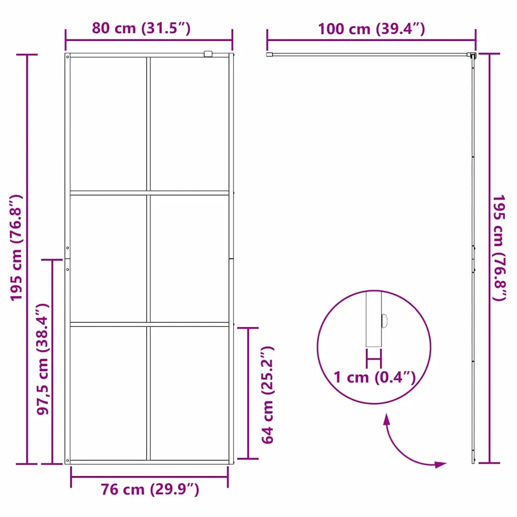 Parete Doccia Walk-in Nero 80 x 195 cm vetro temperato CFW4106806