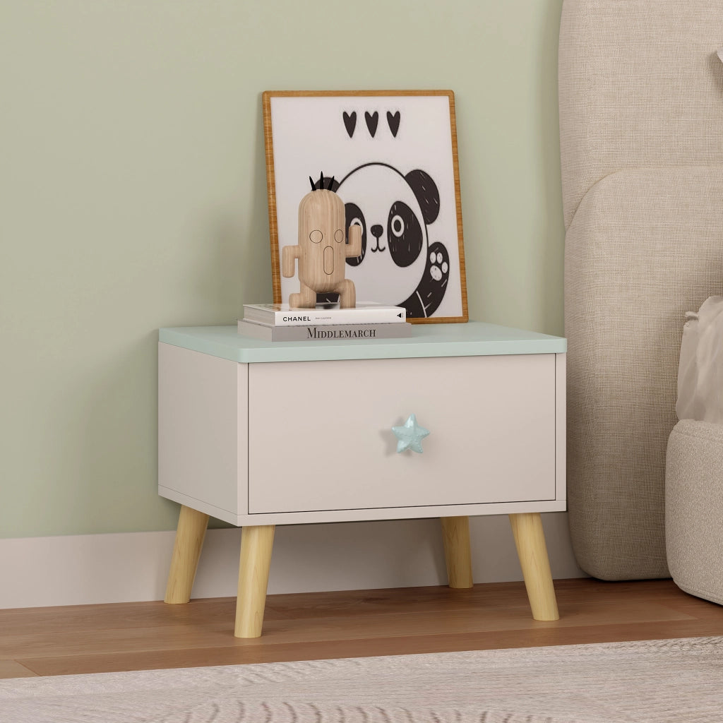Comodino per Bambini Sandnes con Cassetto 31x38x30 cm Bianco / Menta Verde [en.casa]