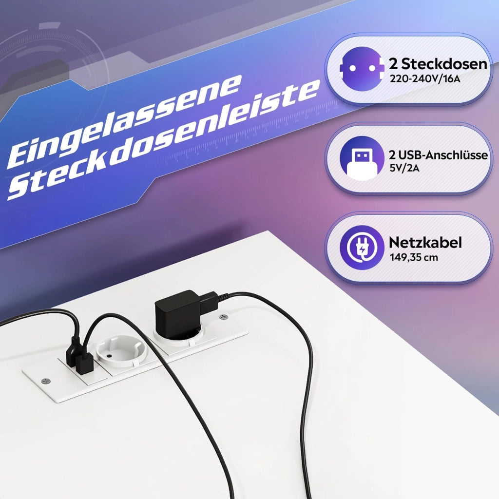 Scrivania Angolare Gaming con LED RGB ¨C Zephmum ¨C 122x80 cm Bianco Rovere