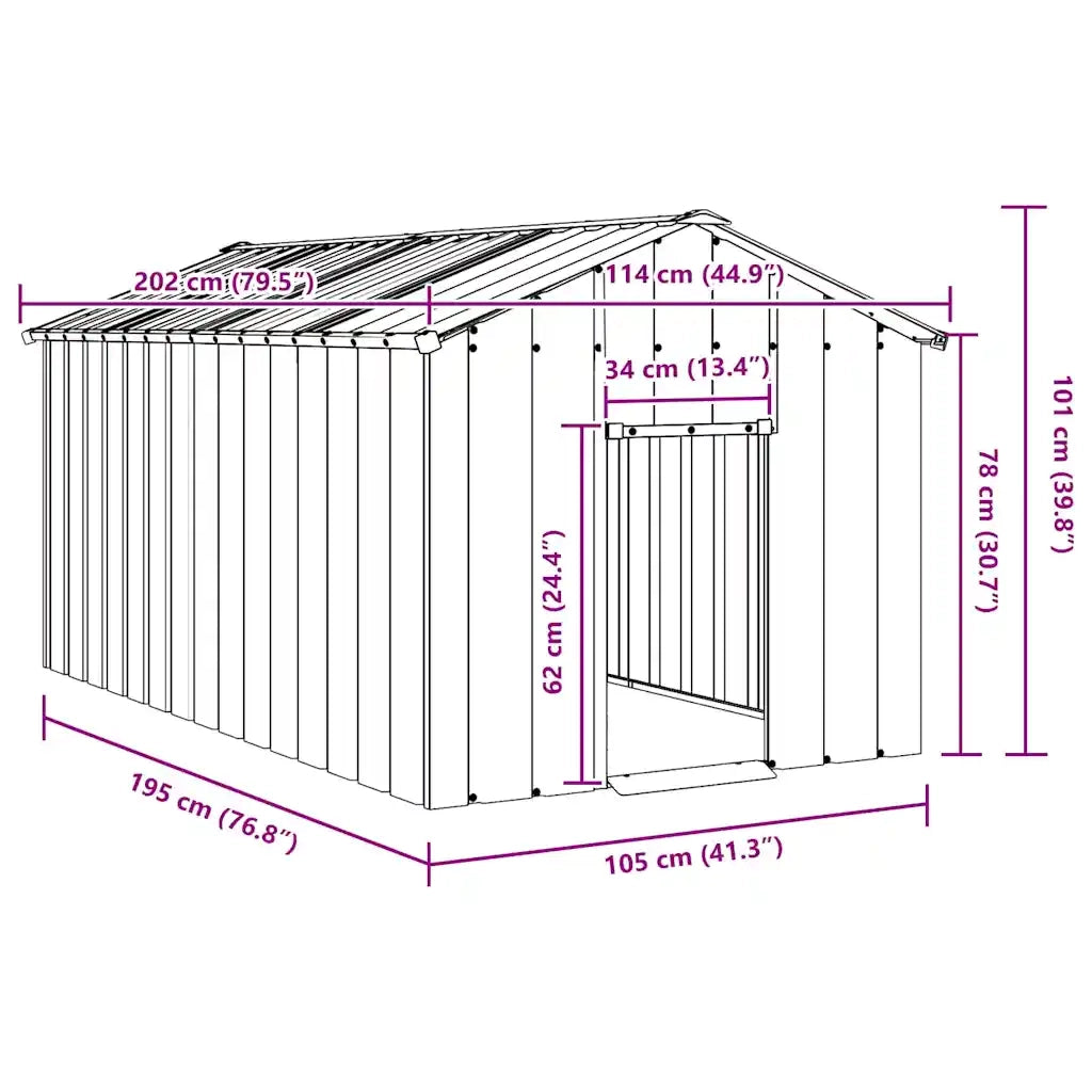 Casetta per Cani con Tetto 114x202x101 cm Acciaio Zincato 4100922