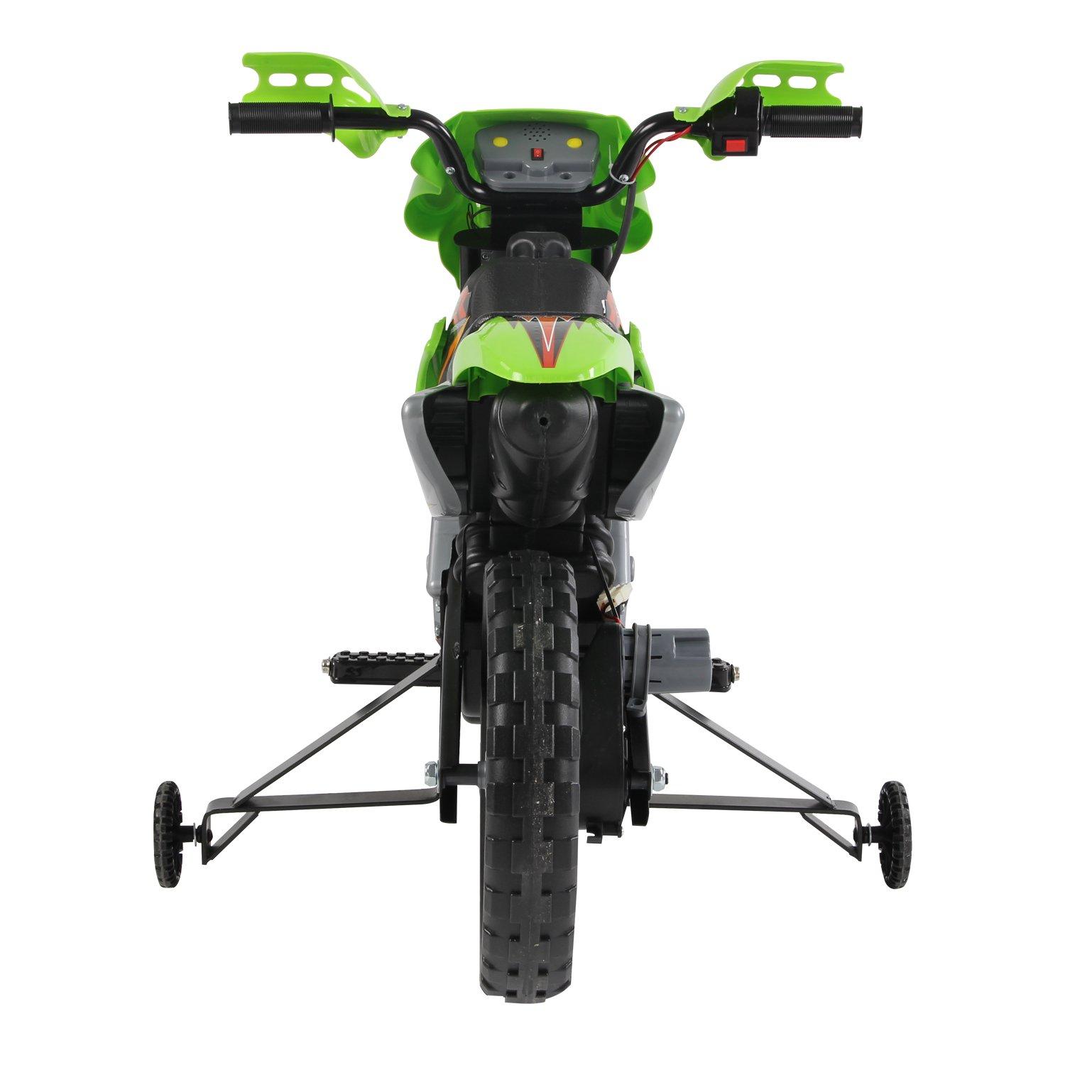 Moto Cross Elettrica per Bambini 6V con Rotelle Verde