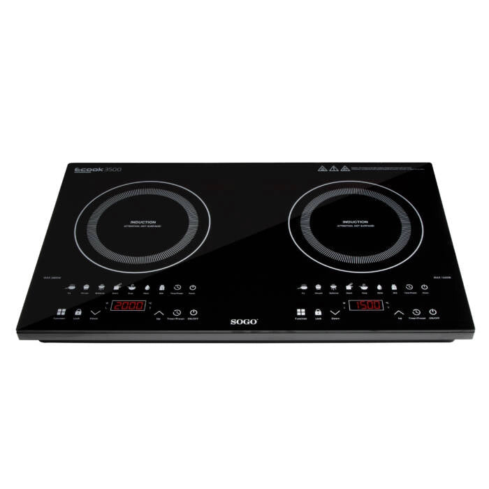 Piano cottura a induzione doppio 3500W con 2 zone, controllo touch e 7 programmi, temperatura 60-300°C per cucina - Sogo