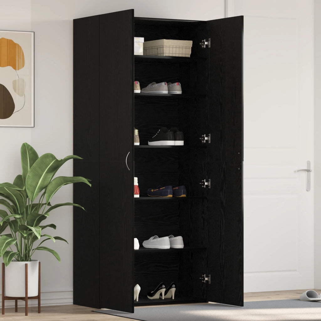 Armadio per scarpe Nero Rovere 80x35,5x180 cm Legno ingegnerizzato