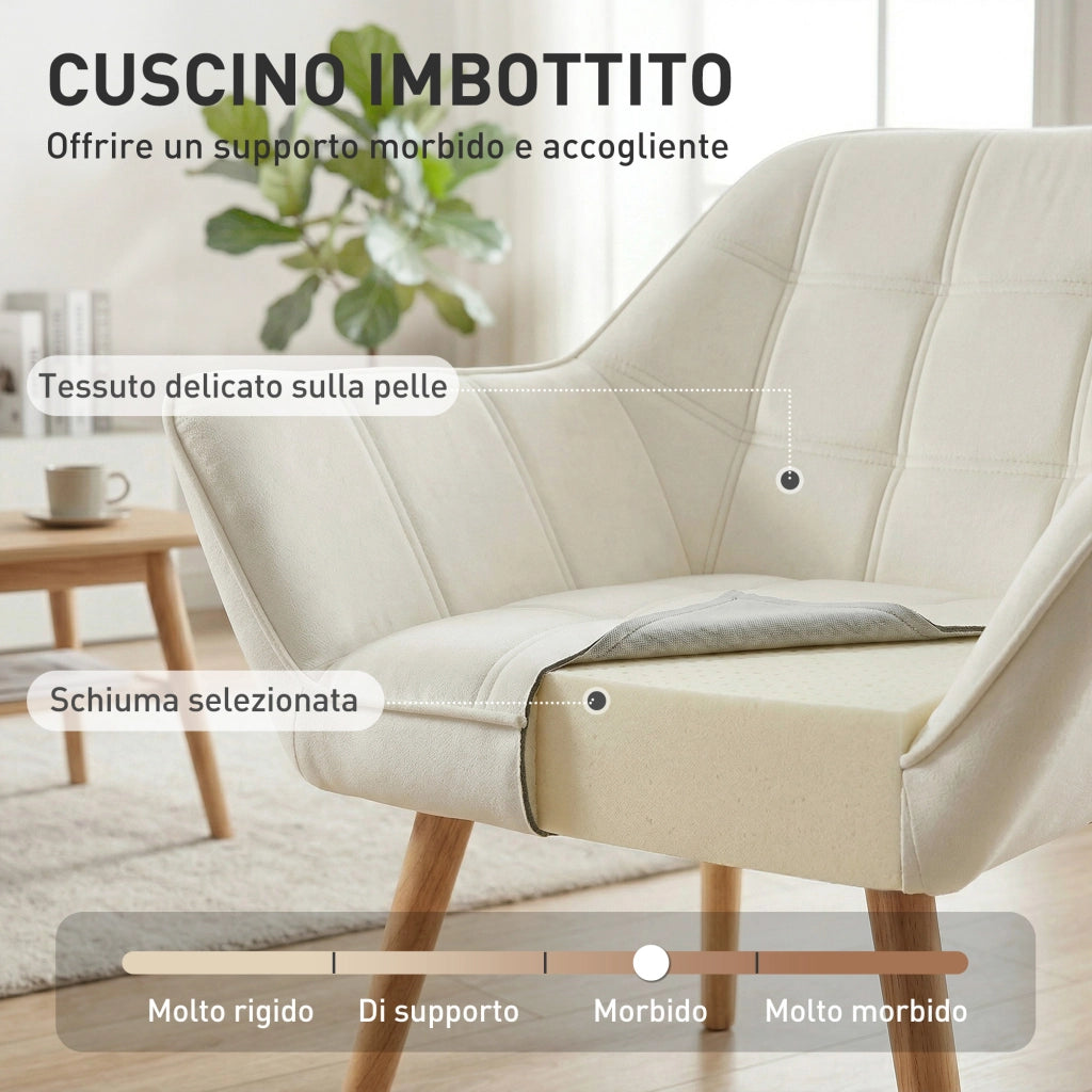 Poltrona Design Scandinava in Legno e Velluto Crema ¨C Zephmum ¨C 67x61.5x71cm