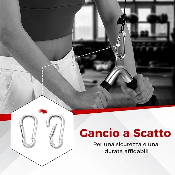 Set di Accessori per Macchine a Cavi, Accessori per LAT Pulldown incl. Barra a V, Corda per Tricipiti e Maniglia a Doppio D, Accessori per Macchine da Allenamento per Casa