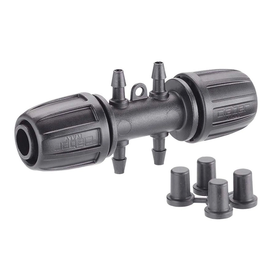 RACCORDO PER MICROIRRIGAZIONE 1/2 POLLICE CON 4 USCITE PER TUBO 1/4 POLLICE CLAR