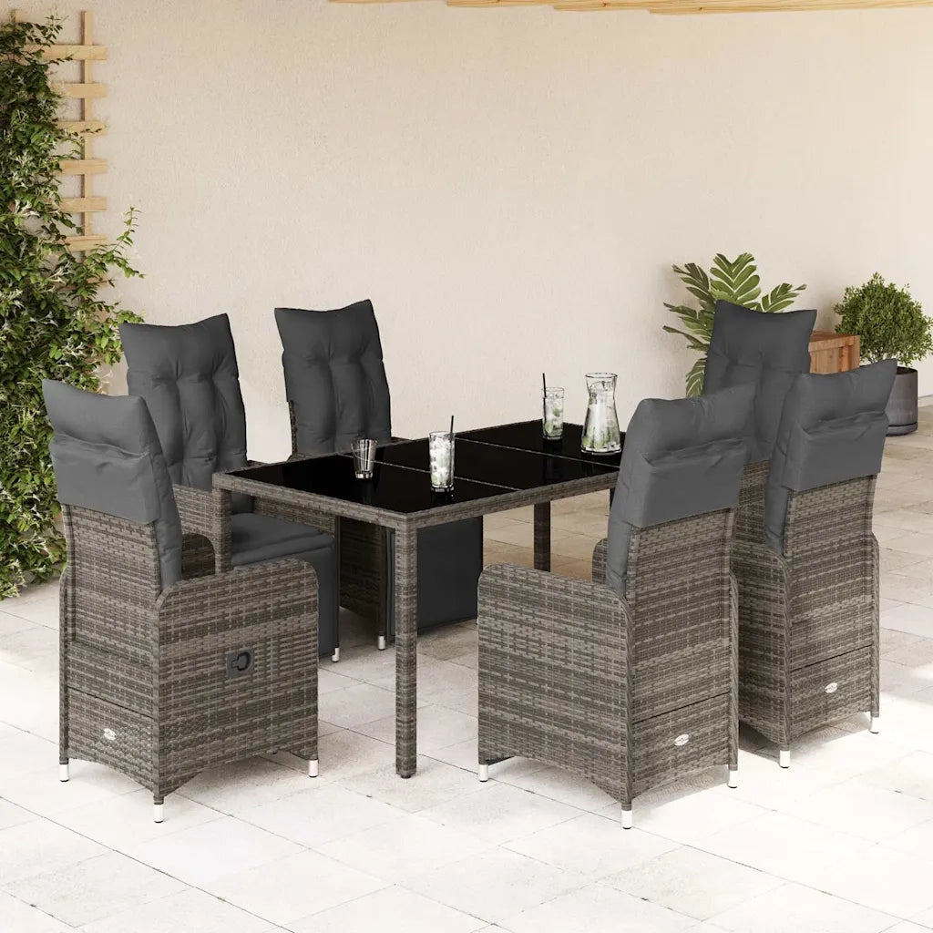 vidaXL Set Bistrò da Giardino 7 pz con Cuscini in Polyrattan Grigio