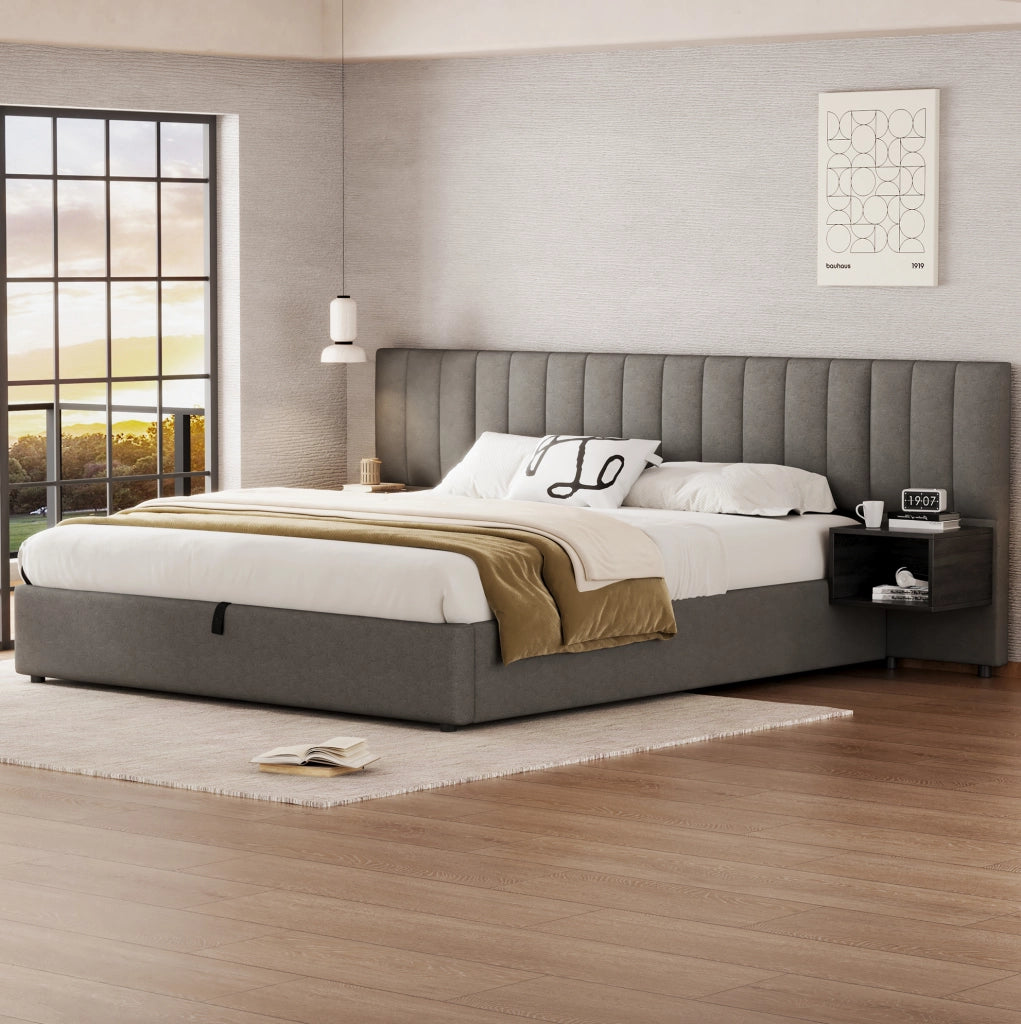 Letto imbottito 180x200 cm con contenitore e 2 comodini
