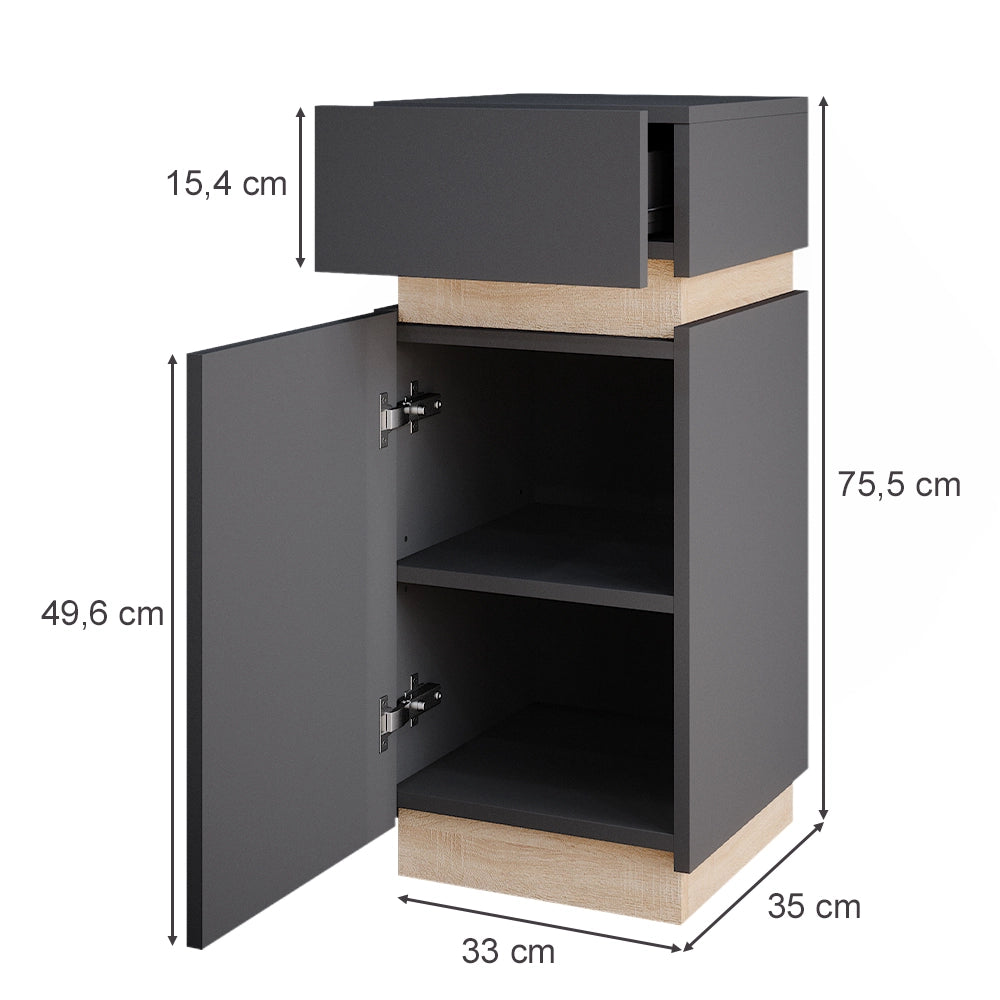 Vicco Mobiletto bagno Antracite 33 x 75.5 cm con anta e cassetto