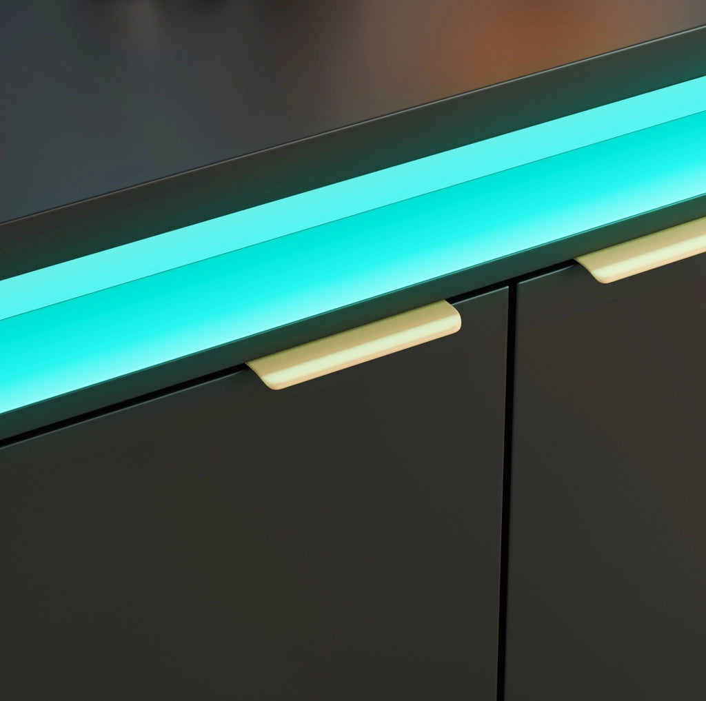 Credenza cucina con LED RGB; 160x39x83 cm; MDF; nera