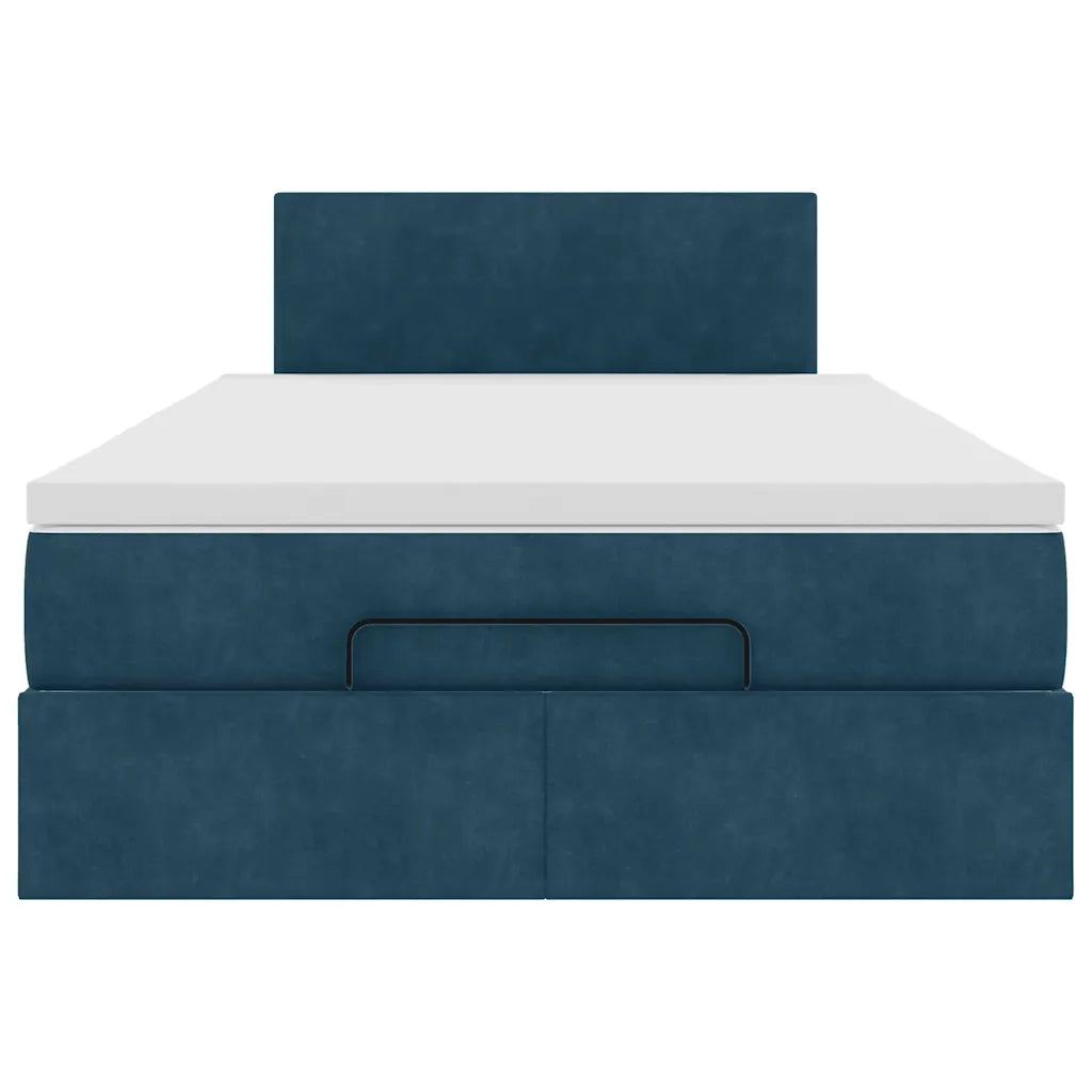 Struttura Letto Pouf con Materasso Blu Scuro 120x200 cm Velluto