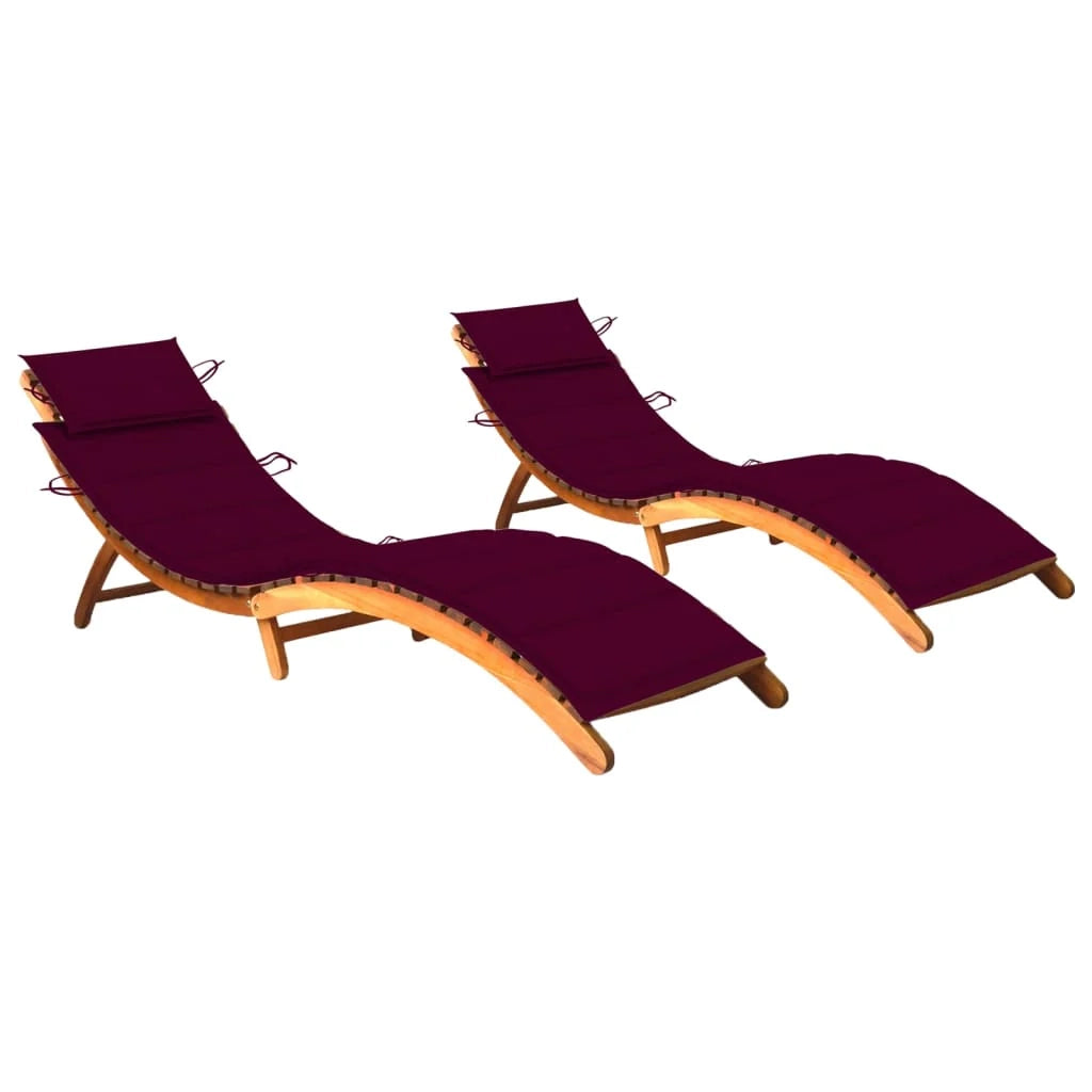 Set di 2 lettini prendisole sedie a sdraio lettini prendisole aiuole da giardino mobili da giardino con cuscini legno massello di acacia 02_0012064