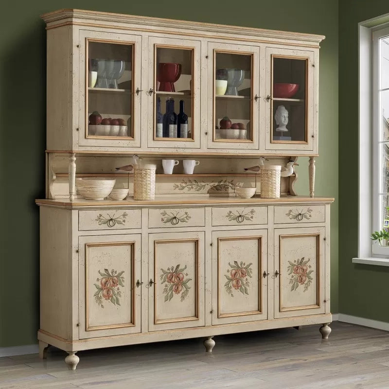 Cristalliera legno shabby avorio ocra 4 porte 198x50x227 (1620+1621) - Mobili 2G