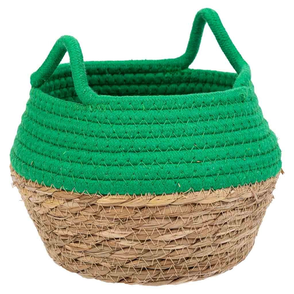 Cesto in fibra naturale e cotone verde d18x13/16,5h