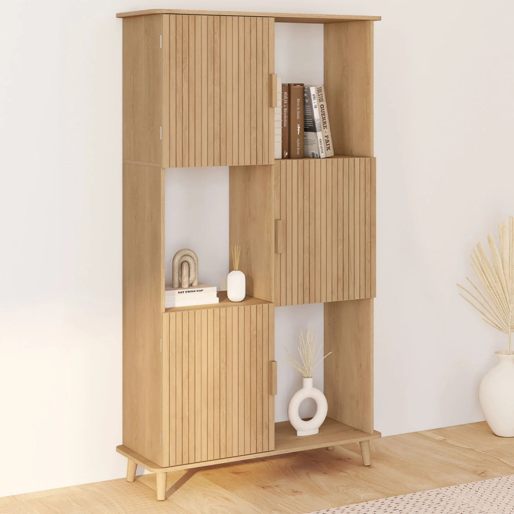IDMarket - 6 ripiani JULIETTE con doghe in legno color rovere e armadietto