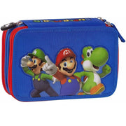 Trade Shop - Astuccio Scuola Super Mario 3 Scomparti Zip Completo Di Cancelleria Pennarelli -