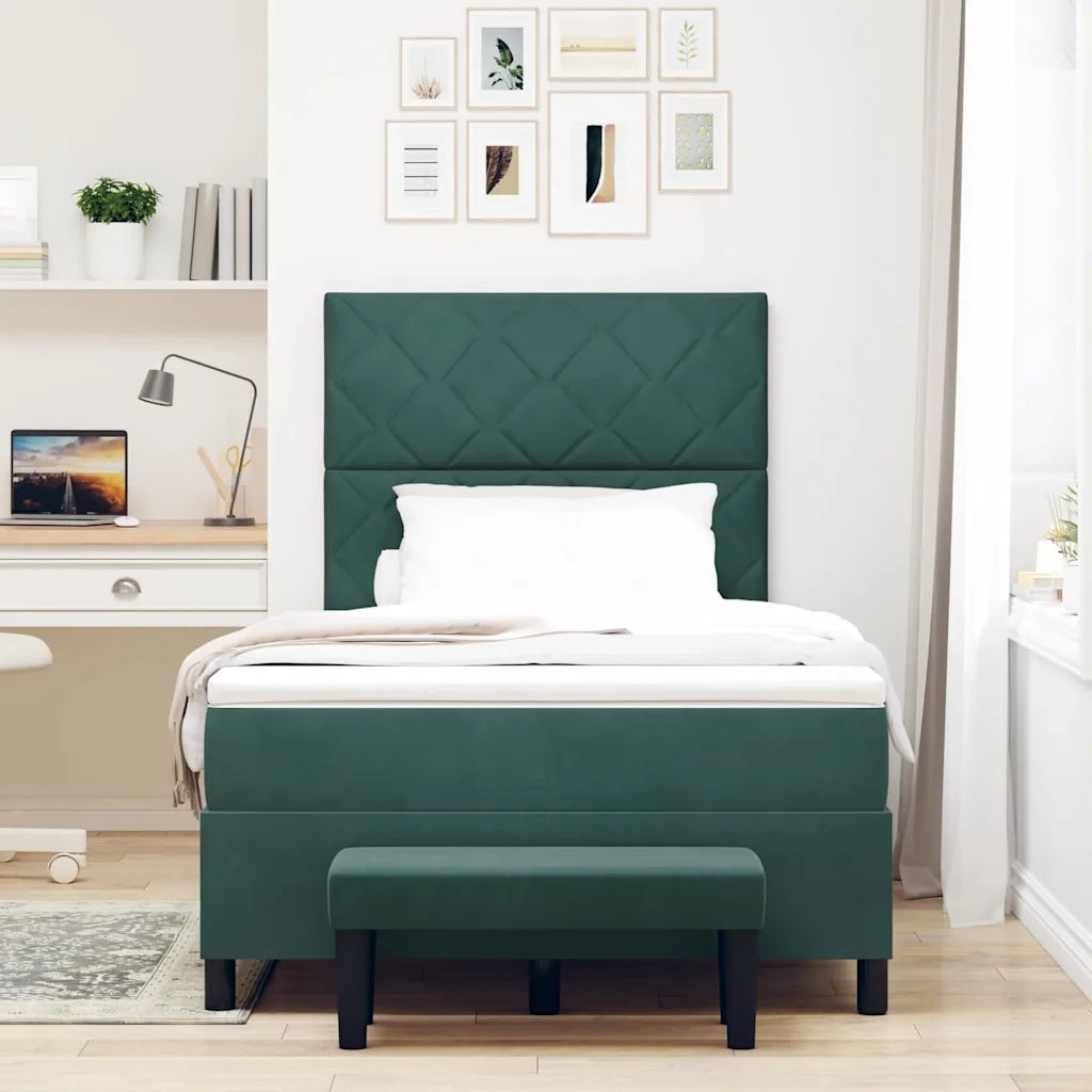 Letto a molle con materasso Verde scuro 120 x 200 cm Velluto 3344573