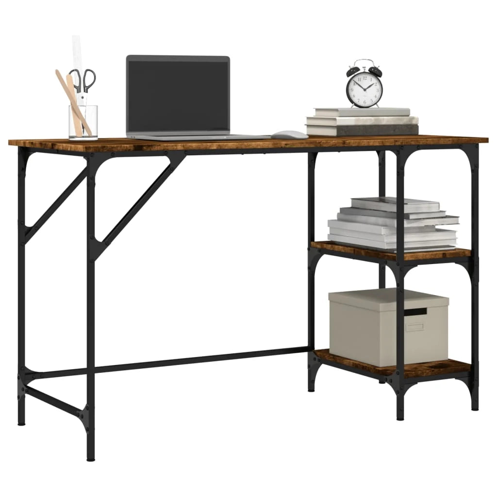 Scrivania da ufficio postazione di lavoro mobile per computer studio rovere affumicato 120 x 50 x 75 cm metallo e legno ingegnerizzato marrone 02_0023572