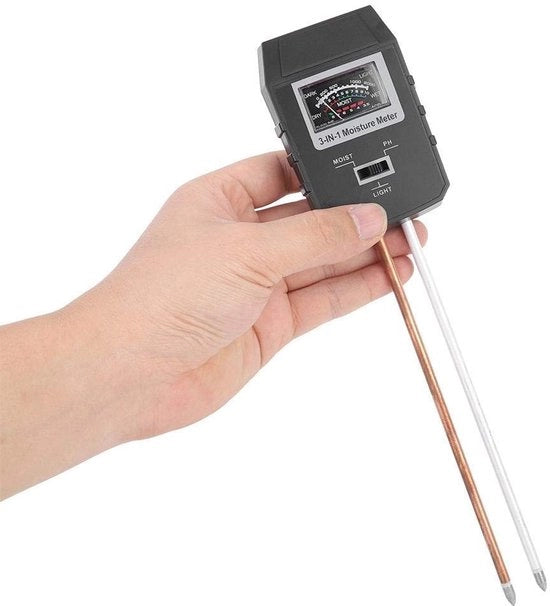 Termostato 3 in 1 per il terreno - Misura PH - Analizzatore digitale del terreno - Multifunzionale - Sensore di umidità e di illuminazione - Adatto per giardino e casa.