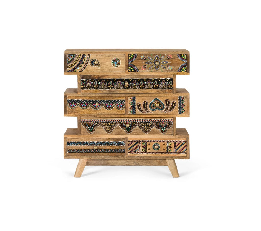 Cassettiera realizzata a mano in legno di mango