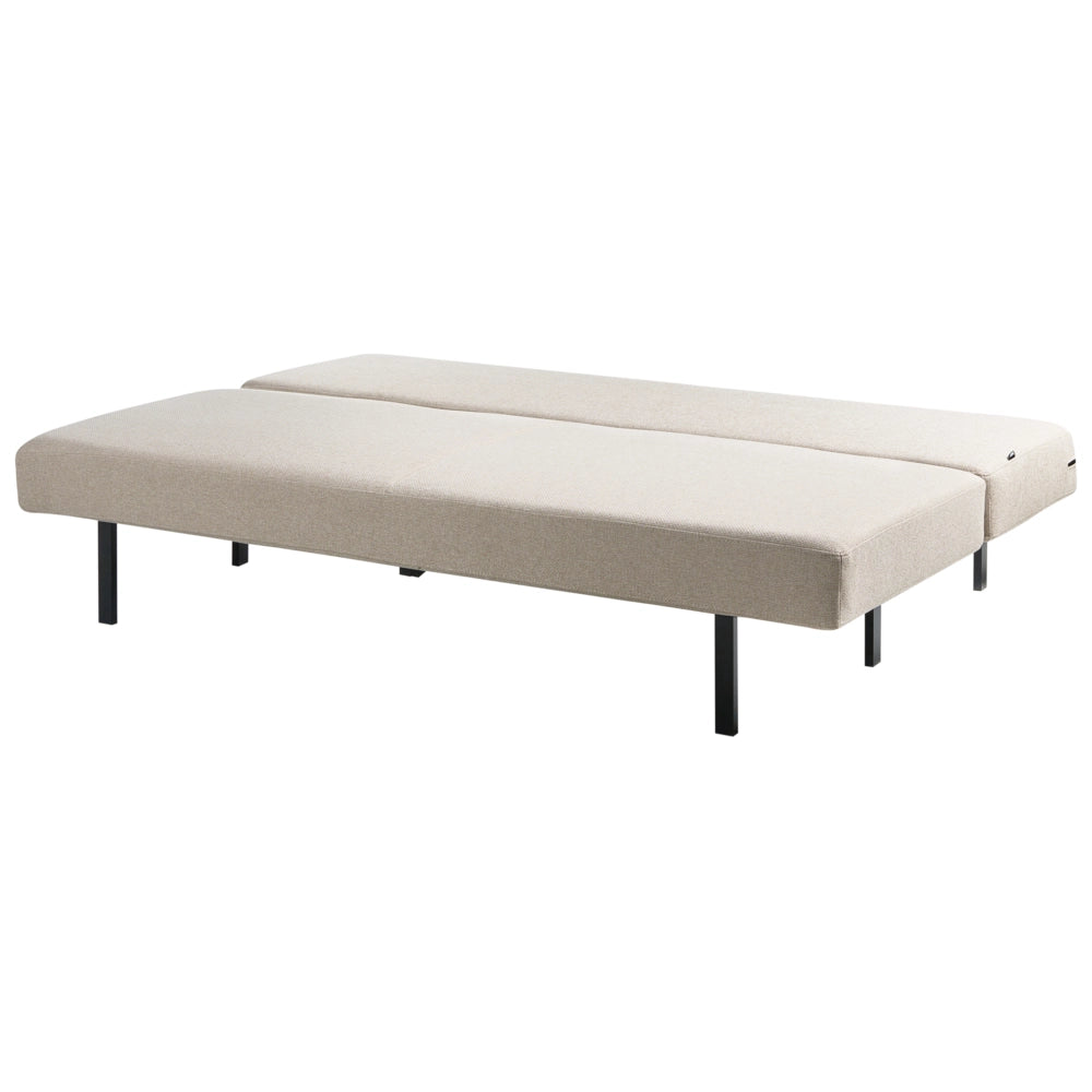 Divano letto beige Rivestimento in tessuto nero Gambe in ferro Funzione letto Cuscini dello schienale senza braccioli con fodere sfoderabili