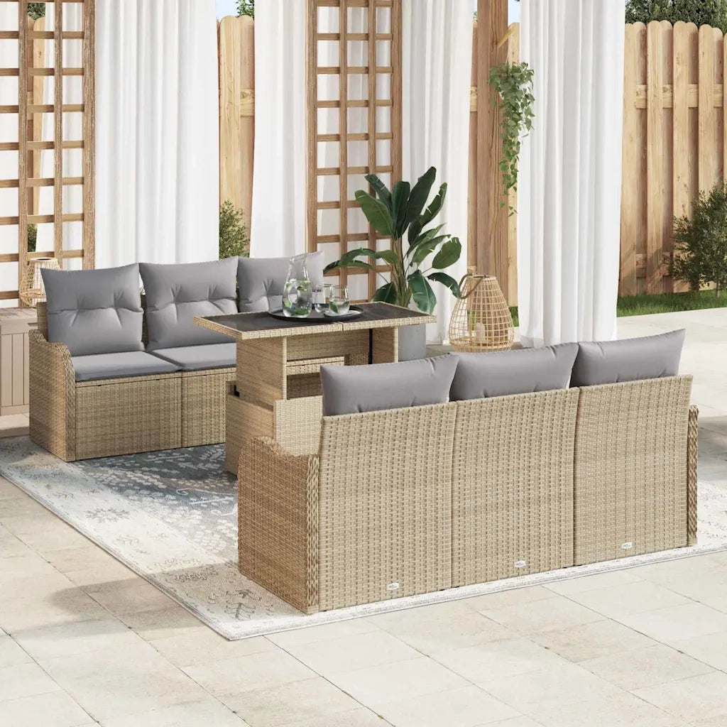 Set Divano da Giardino con cuscino 7 pcs Beige Poly Rattan 3348386