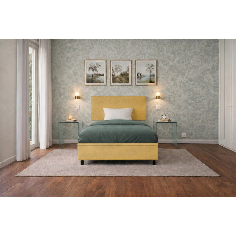 Letto imbottito Piazza e mezzo 120x200 cm Flat - Contenitore,Microfibra,Ocra