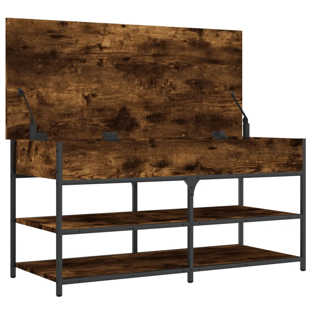 Panca Porta Scarpe-Sgabello-Panca Scarpiera Rovere Fumo 100x42,5x50 cm Legno Multistrato