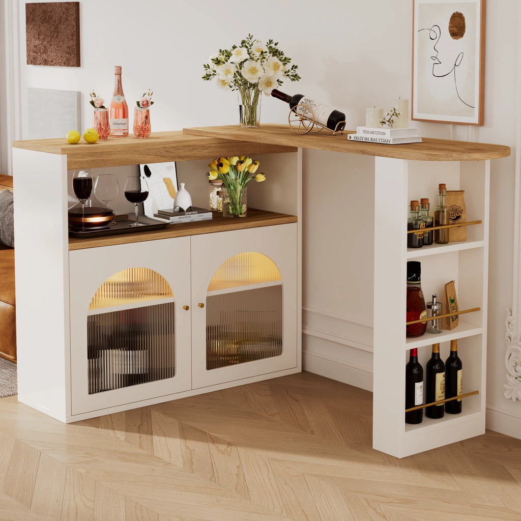 TAVOLO BAR Allungabile 138-193x39x105 cm Bianco MDF con LED e rotazione 360°