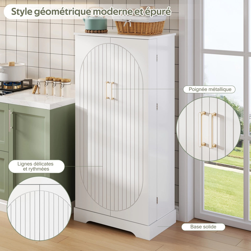 Credenza da cucina con LED sensor e 5 ripiani regolabili, per cucina e soggiorno, in MDF, bianco, 60 × 35 × 128 cm