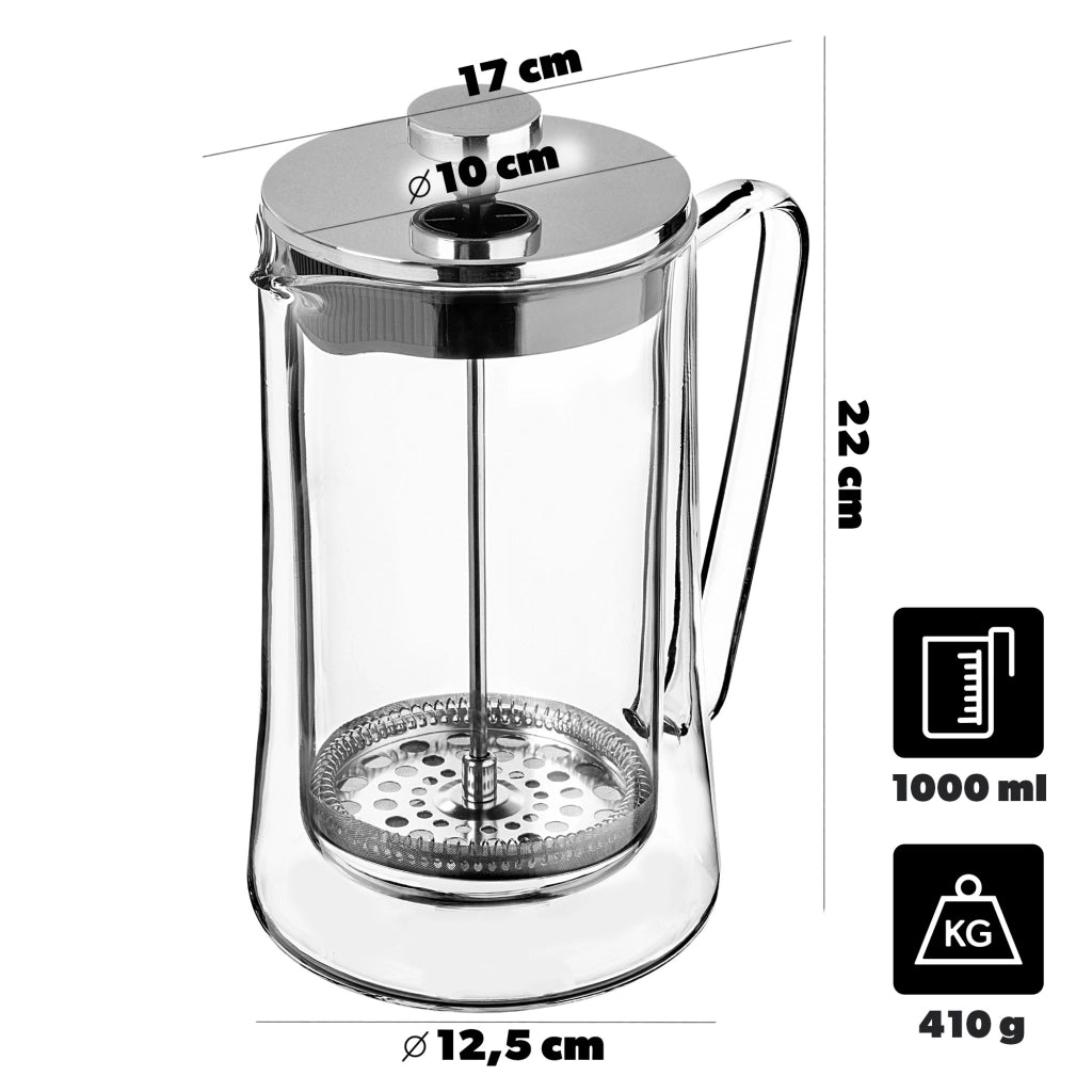 KADAX - Caffettiera a pistone da 1 litro con caraffa in vetro da 1000 ml.