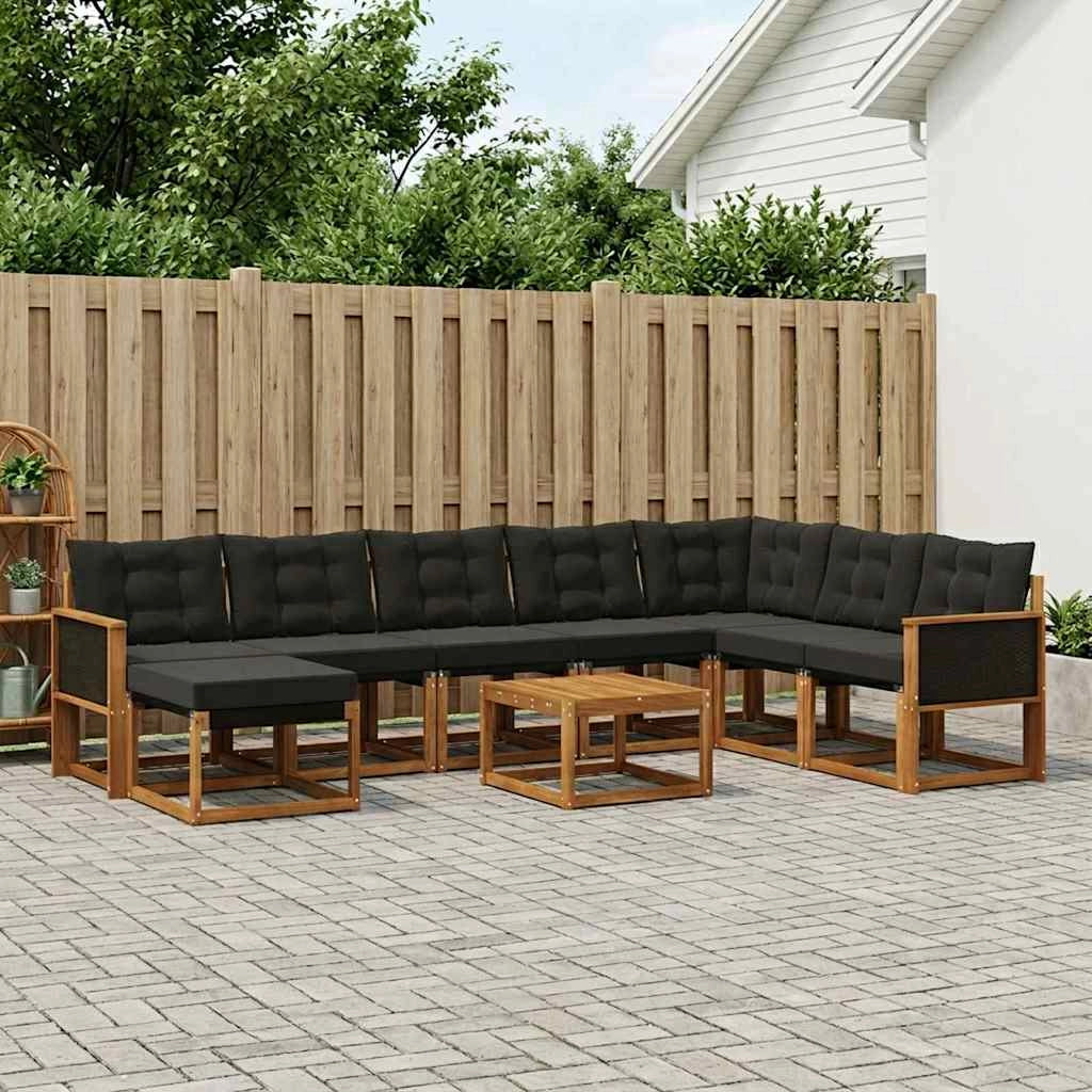 Set di divani da esterno 9 pz Naturale e Nero 3382152